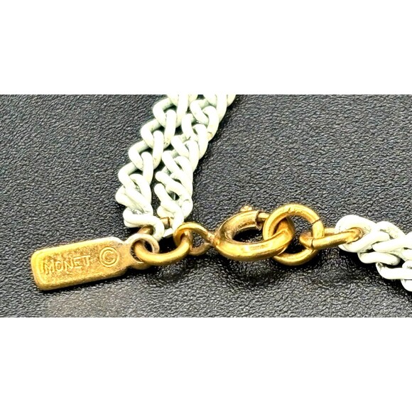 Vintage Monet‎ White Enamel over Metal Chain Necklace with Tassel Signed 24in - Picture 7 of 13